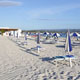 Beach umbrellas and deck loungers